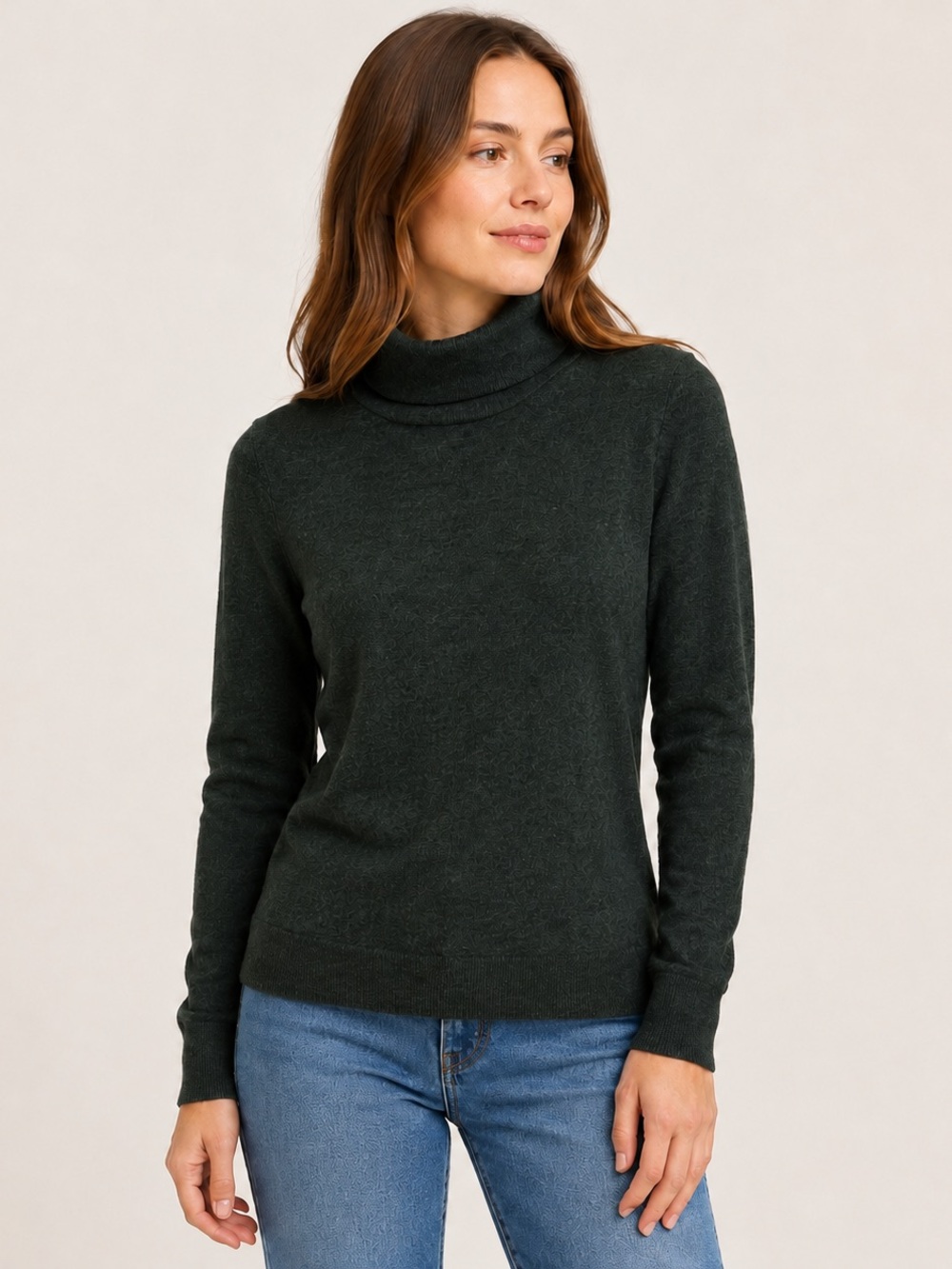 Contemporaine 100% Merino Wool Dark Green Turtleneck Sweater Small